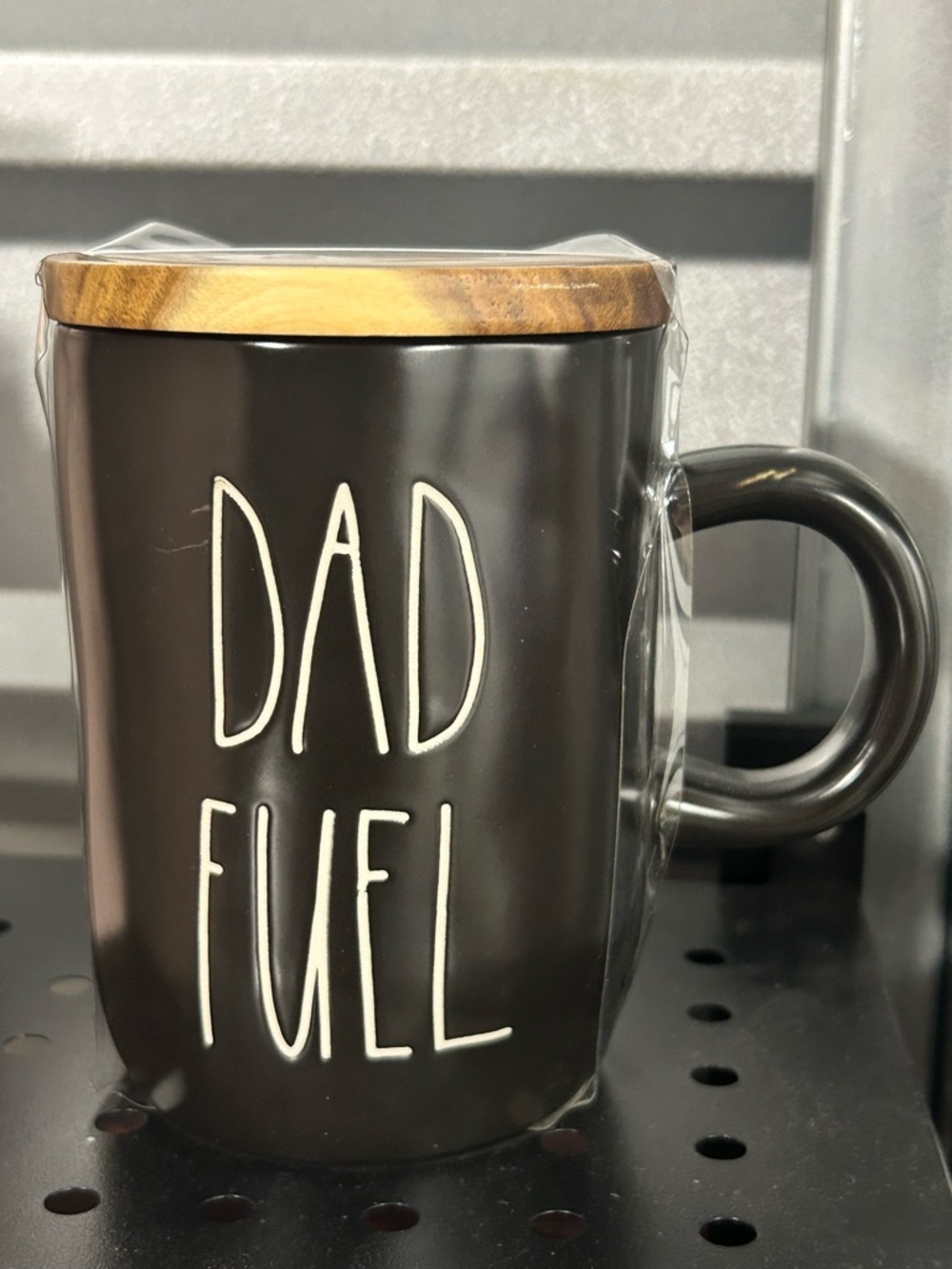 Rae Dunn Black 'DAD FUEL' Ceramic Mug with Wood Lid
